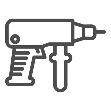 Sondaj aleti çizgi simgesi. Kablosuz el delgisi ve tamir aracı sembolü, beyaz arkaplanda taslak biçiminde piktogram. Mobil konsept veya web tasarımı için inşaat tabelası. Vektör grafikleri.