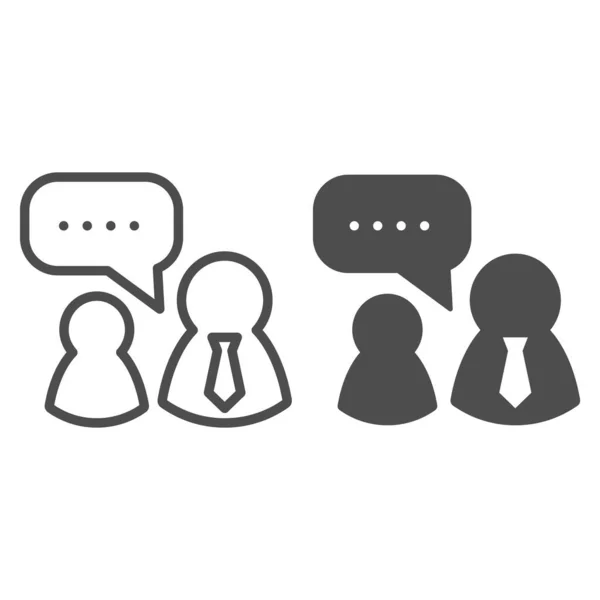 Job interview lijn en solide pictogram. Baas en werknemer, dialoog met autoriteiten symbool, schets stijl pictogram op witte achtergrond. Teamwork teken voor mobiel concept en webdesign. vectorgrafieken. — Stockvector