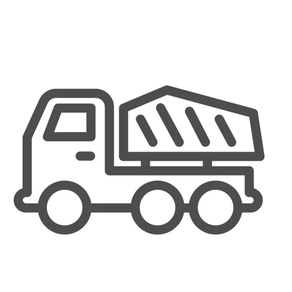 LKW-Liniensymbol. Schwere Maschine, Lastentransportfahrzeug Symbol, Umriss Stil Piktogramm auf weißem Hintergrund. Bauschild für mobiles Konzept und Webdesign. Vektorgrafik. — Stockvektor