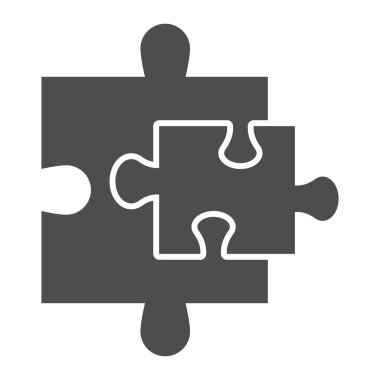 Bulmaca eklemeleri sağlam simge. Küçük ve büyük iki yapboz parçası. Sosyal ağ ve iletişim vektör tasarımı konsepti, beyaz arka planda glyph tarzı pictogram, web ve uygulama için kullan. Eps 10.