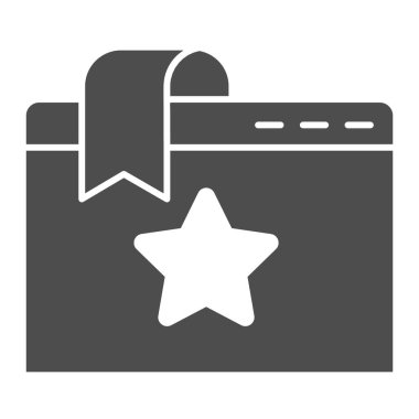 Favori pencere sekmesi katı simgesi. Yıldızlı web sitesi yer imi. Dünya çapında web vektör tasarımı konsepti, beyaz arka planda glyph tarzı pictogram, web ve uygulama için kullan. Eps 10.