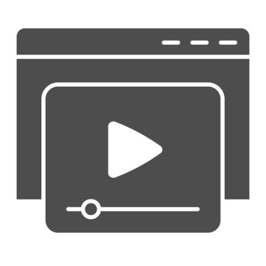 Video içeriği penceresi simgesi sağlam. Oyuncuyla çevrimiçi video izlemenin site formu. Tarayıcı vektör tasarım konsepti, beyaz arkaplan üzerinde glyph tarzı pictogram, web ve uygulama için kullan. Eps 10.