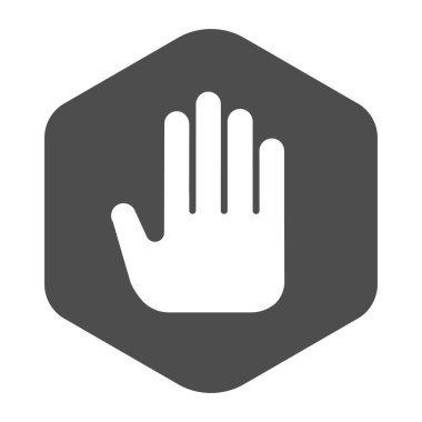 Reklam engelleme simgesi. El bloklu kalkan. Dünya çapında web vektör tasarımı konsepti, beyaz arka planda glyph tarzı pictogram, web ve uygulama için kullan. Eps 10.