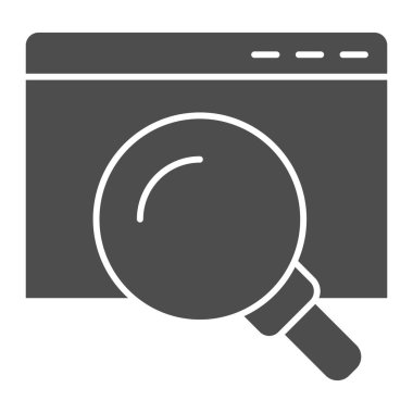 Pencere sayfası simgesini ara. Büyüteci olan bir web tarayıcısı. İnternet teknolojisi vektör tasarımı konsepti, beyaz arka planda glyph stili pictogram, web ve uygulama için kullan. Eps 10.