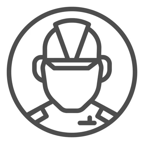 Byggare avatar line ikon. Industriarbetare ansikte, man i uniform symbol, skissera stil piktogram på vit bakgrund. Konstruktionsskylt för mobila koncept och webbdesign. Vektorgrafik. — Stock vektor