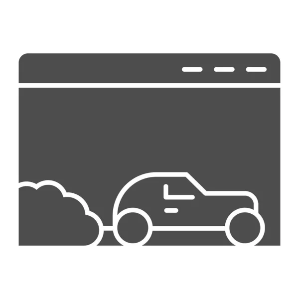 Auto Geschwindigkeit Browser solides Symbol. Webfenster mit Fahrzeug und Rahmen. Internet-Technologie Vektor-Designkonzept, Piktogramm im Glyphen-Stil auf weißem Hintergrund, Verwendung für Web und App. Eps 10. — Stockvektor