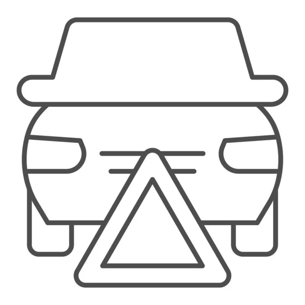 Arrêt d'urgence icône de ligne mince. Prévention des accidents, symbole du triangle de prudence, pictogramme de style contour sur fond blanc. Signe d'accident de voiture pour concept mobile et web design. Graphiques vectoriels . — Image vectorielle