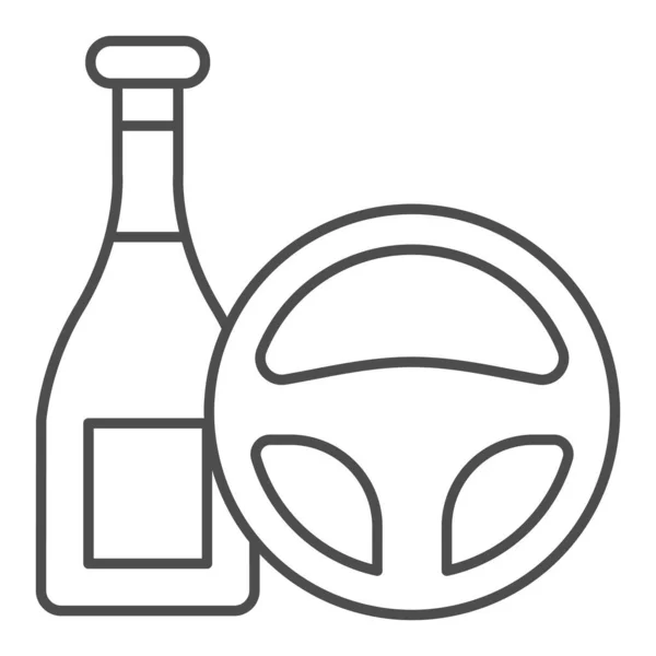 Ne buvez pas et ne conduisez pas mince icône de ligne. Volant et symbole de bouteille d'alcool, pictogramme de style contour sur fond blanc. Signe d'accident de voiture pour concept mobile et web design. Graphiques vectoriels . — Image vectorielle