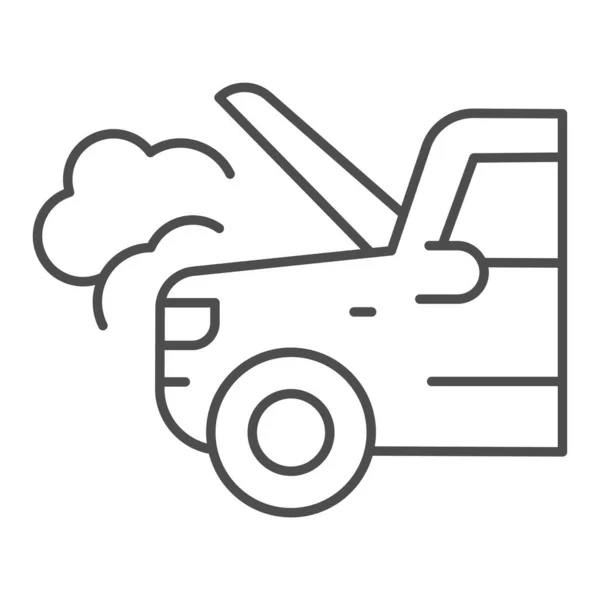 自動細い線のアイコンの緊急停止。エンジンの煙記号と壊れた車両、白い背景にアウトラインスタイルのピクトグラム。モバイルコンセプト、ウェブデザインのための車の事故記号。ベクトルグラフィックス. — ストックベクタ
