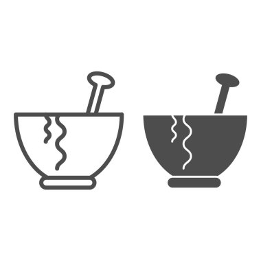 Tabak çizgisi ve sağlam bir simge. Beyaz üzerine izole edilmiş kaşık illüstrasyonlu plaka. Pasta kalıbı tasarımı, web ve uygulama için tasarlanmış. Eps 10.