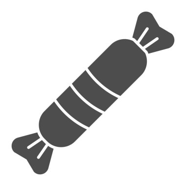 Şeker gibi sağlam bir ikon. Beyaz arka planda kömürleşmiş çizgili glyph biçiminde piktograma sarılı Noel karameli. Noel tatlısı ve mobil konsept ve web tasarımı için lezzetli. Vektör grafikleri.