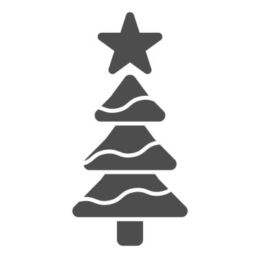 Yıldız simgesi olan bir ağaç. Beyaz arkaplanda süslü kozalaklı ağaç kabartma şekli. Taşınabilir konsept ve web tasarımı için Noel ağacı. Vektör grafikleri.