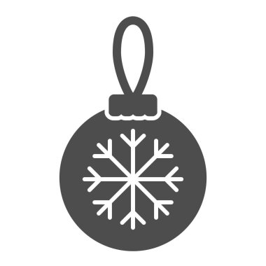 Katı ikonlu cam ağaç oyuncağı. Beyaz arka planda kar taneleri şeklindeki piktogramı olan bir Noel balosu. Mobil konsept ve web tasarımı için Firtree dekorasyonu. Vektör grafikleri.