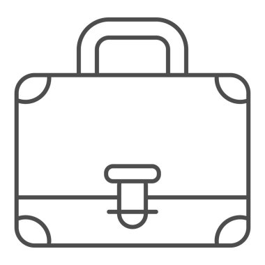 Çanta ya da evrak çantası ince çizgi simgesi. Beyaz arkaplanda portföy ve kilit ana hatlı pictogram. Mobil kavram ve web tasarımı için iş adamı ofis çantası. Vektör grafikleri.