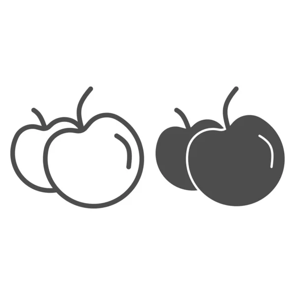 Línea de manzanas e icono sólido. Dos manzanas símbolo ilustración aislada en blanco. Dos silueta de fruta de manzana esbozan el diseño de estilo, diseñado para web y aplicación. Eps 10 . — Vector de stock