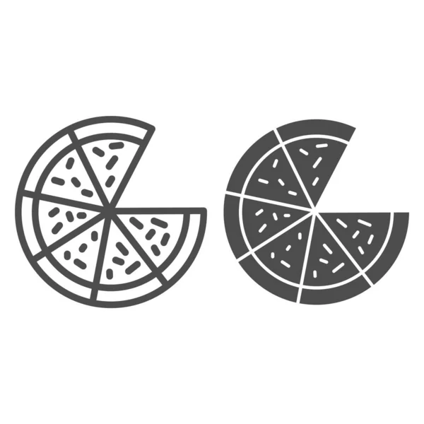 Pizzalinje och fast ikon. Klipp Pizza utan en skiva illustration isolerad på vitt. Skräp mat Pizza skissera stil design, utformad för webb och app. Eps 10. — Stock vektor