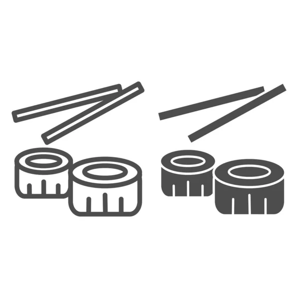 Línea de sushi e icono sólido. Ilustración de comida china de sushi aislada en blanco. Rollos de sushi con palillos delinean el diseño de estilo, diseñado para la web y la aplicación. Eps 10 . — Vector de stock