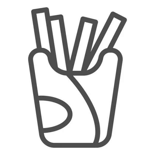Ícone de linha de batatas fritas. Batata frita em uma ilustração de embalagem isolada em branco. Batatas fritas em design de estilo de esboço de caixa de papel, projetado para web e aplicativo. Eps 10 . — Vetor de Stock