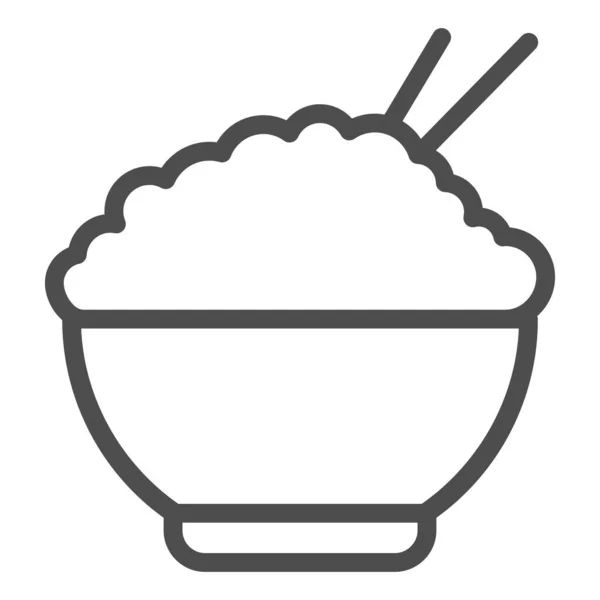 Значок рисовой линии. Китайская пищевая рисовая иллюстрация изолирована на белом. Чаша риса с палочками символа очертания дизайн стиля, предназначенный для веб и приложения. Eps 10 . — стоковый вектор
