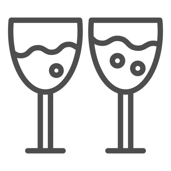 Значок линии бокалов вина. Два бокала вина с иллюстрацией напитков изолированы на белом. Пара бокалов шампанского с пузырьками очертания стиль дизайн, предназначенный для веб и приложения. Eps 10 . — стоковый вектор