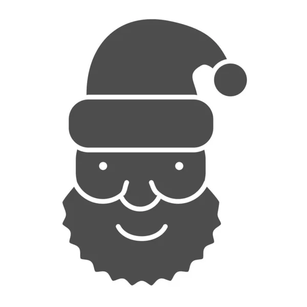 Faccia di Babbo Natale con un cappello icona solida. Ritratto di Babbo Natale con barba e cappello pittogramma in stile glifo su sfondo bianco. Segnaletica natalizia per mobile concept e web design. Grafica vettoriale . — Vettoriale Stock