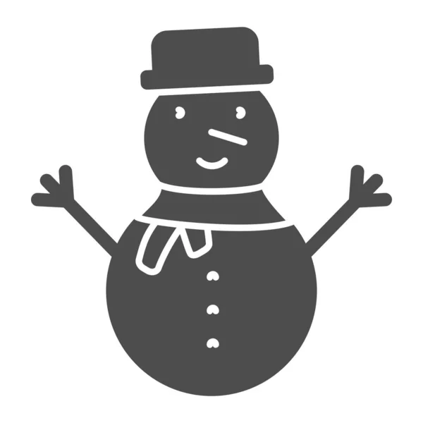 Schneemann solide Ikone. Fröhlicher Winterschneemann mit Mütze und Schal im Glyphen-Stil auf weißem Hintergrund. Weihnachts- und Neujahrsschilder für mobiles Konzept und Webdesign. Vektorgrafik. — Stockvektor