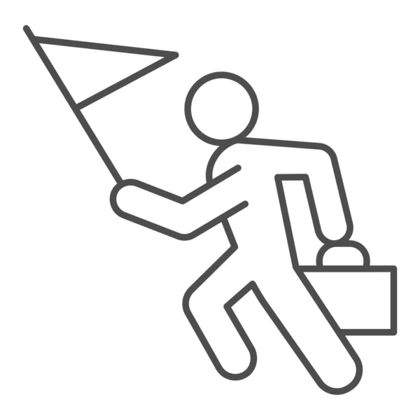 Carrière racen dunne lijn pictogram. Running man met vlag en aktetas outline stijl pictogram op witte achtergrond. Bedrijfscompetitie voor mobiel concept en webdesign. vectorgrafieken. — Stockvector