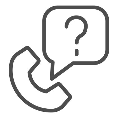 Telefon ve soru diyalog hattı simgesi. Telefon ile yardım ya da bilgi sembolü isteyin, beyaz arkaplanda resim çizimi yapın. Mobil konsept için takım çalışması işareti, web tasarımı. Vektör grafikleri.