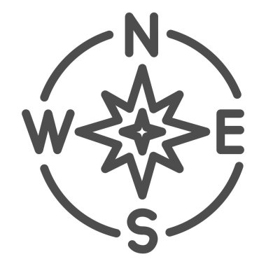 Pusula yön çizgisi simgesi. Compassing yıldız, eski tarz kâşif ögesi sembolü, beyaz arkaplanda taslak biçim piktogramı. Mobil konsept ve web tasarımı için takım çalışması işareti. Vektör grafikleri.