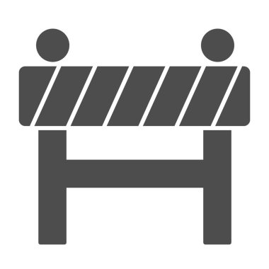 Bariyer çitleri sağlam simge. İnşaat halinde, yol uyarı barikatı sembolü, beyaz arka planda kabartma resim. Mobil konsept ve web tasarımı için uyarı işareti. Vektör grafikleri.