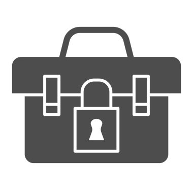 Araç kutusu simgesi. Onarım araçlarıyla dolu bavul, kilitli alet kutusu sembolü, beyaz arkaplanda kabartma biçiminde resim. Mobil konsept için inşaat tabelası, web tasarımı. Vektör grafikleri.