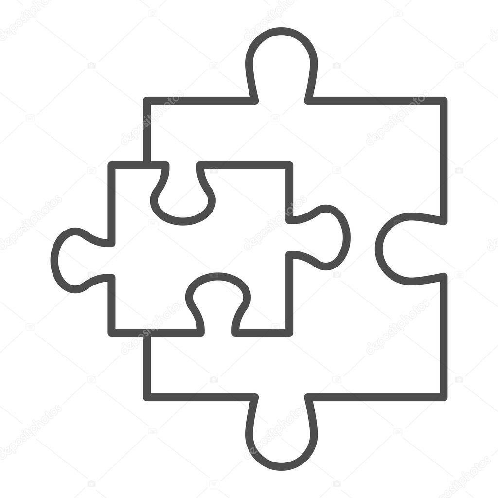 Puzzle additions thin line icon. Two jigsaw piece small and bigger. Social networking and communication vector design concept, outline style pictogram on white background, use for web and app. Eps 10