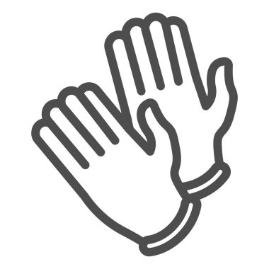 Tek kullanımlık tıbbi lastik eldiven çizgisi ikonu. Bir çift eldiven beyaz arkaplanda resim çiziyor. Gezici konsept ve web tasarımı için Coronavirus koruma işaretleri. Vektör grafikleri.