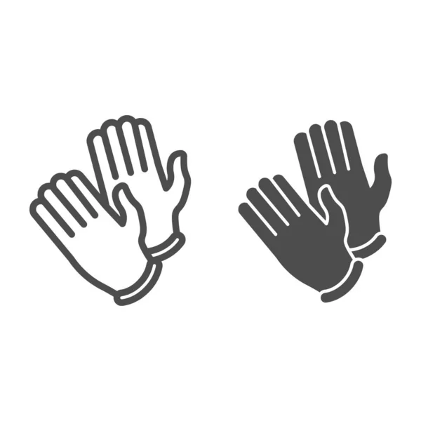 Jednorázové lékařské gumové rukavice a pevná ikona. Pár rukavic obrys styl piktogram na bílém pozadí. Koronavirové ochranné známky pro mobilní koncept a web design. Vektorová grafika. — Stockový vektor