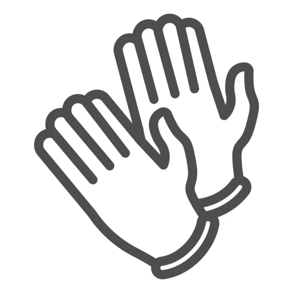 Μίας χρήσης ιατρικά ελαστικά γάντια γραμμή εικονίδιο. Ζεύγος γάντια περίγραμμα στυλ εικονόγραμμα σε λευκό φόντο. Προστατευτικά σήματα Coronavirus για mobile concept και web design. Διανυσματικά γραφικά. — Διανυσματικό Αρχείο