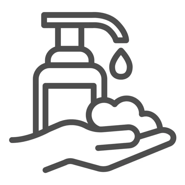 Sabão líquido e mãos lavadas linha ícone. Mão lavagem higiene proteção esboço estilo pictograma no fundo branco. Lave o vírus de prevenção para o conceito móvel e web design. Gráficos vetoriais . — Vetor de Stock