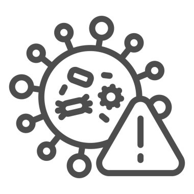 Dikkat viral bakteri çizgisi simgesi. Beyaz arka planda covid-19 tehlike anahatlı resim çizimi saptandı. Gezici konsept ve web tasarımı için 2019 ncov salgını. Vektör grafikleri.