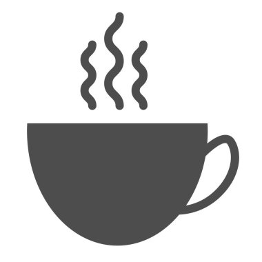 Katı kahve ikonu. Sıcak bir bardakta sıcak içecek ve beyaza izole edilmiş buhar çizimi. Bir fincan çay kabartma tasarımı, web ve uygulama için tasarlanmış. Eps 10.