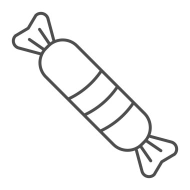 Şeker ince çizgi ikonu. Beyaz arka planda yanmış çizgili çizgili piktograma sarılı Noel karameli. Noel tatlısı ve mobil konsept ve web tasarımı için lezzetli. Vektör grafikleri.