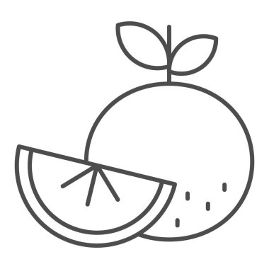 Turuncu ve ince çizgi ikonu. Taze olgun portakallar ve beyaz arka planda ana hatlı resim. Mobil konsept ve web tasarımı için kış meyve vitaminleri. Vektör grafikleri.