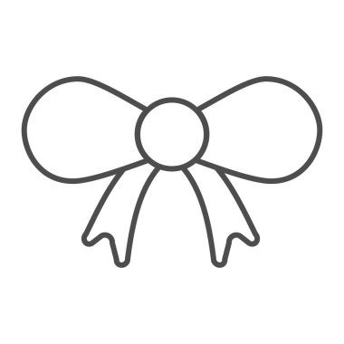 Büyük fiyonk ince çizgi ikonu. Beyaz arka planda noel süsü çizimi resim çizimi. Mobil konsept ve web tasarımı için bayram tabelası. Vektör grafikleri.