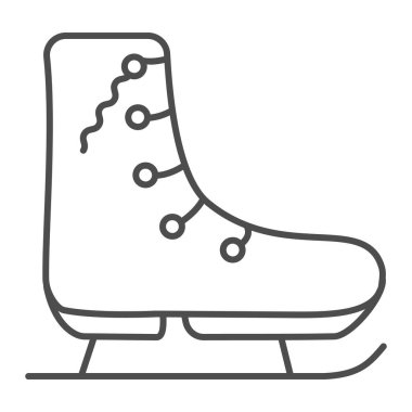 Artistik patinaj, ince çizgi ikonu için patenler. Buz pateni beyaz zemin üzerinde taslak biçiminde resim çizer. Mobil konsept ve web tasarımı için kış sporu işareti. Vektör grafikleri.