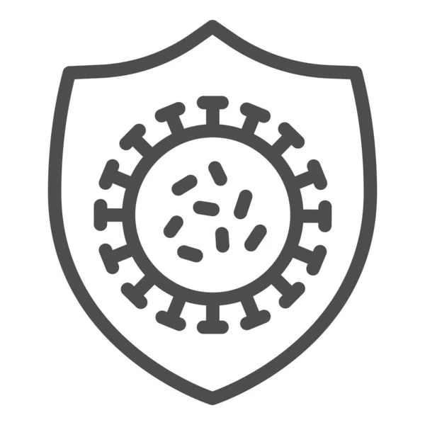 Bacterias del coronavirus en el icono de la línea de escudo. Inmune del pictograma del estilo del contorno del germen de la gripe sobre fondo blanco. Escudo de protección contra Coronavirus para concepto móvil y diseño web. Gráficos vectoriales . — Vector de stock