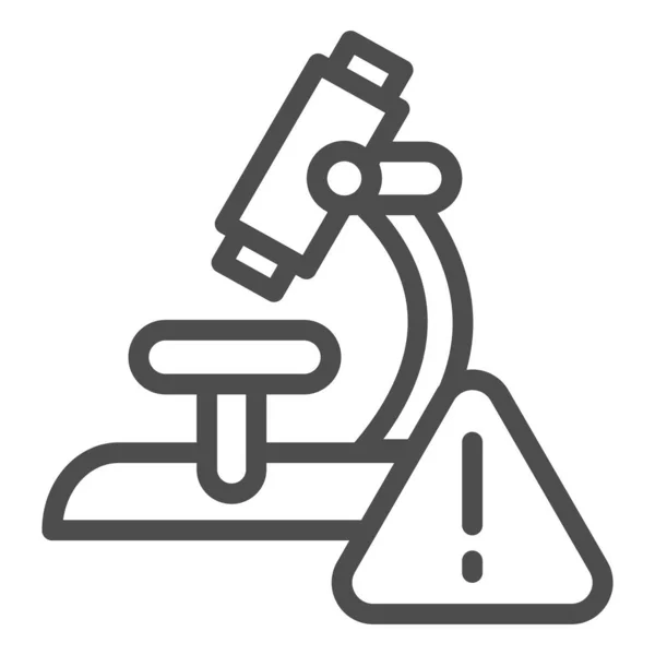 Icono de línea de triángulo de microscopio y alarma. Resultados alarmantes del análisis delinean el pictograma de estilo sobre fondo blanco. Microscopio de investigación de virus para concepto móvil y diseño web. Gráficos vectoriales . — Vector de stock