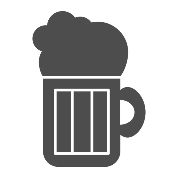Ícone sólido de cerveja. Caneca de cerveja ilustração isolada em branco. Copo de cerveja de álcool com design de estilo de glifo de espuma, projetado para web e aplicativo. Eps 10 . — Vetor de Stock
