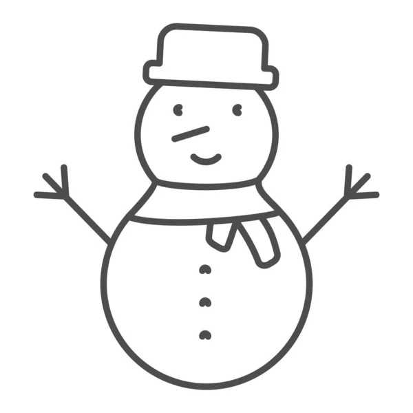 Schneemann dünne Linie Ikone. Fröhlicher Winterschneemann mit Hut und Schal umreißt ein Piktogramm auf weißem Hintergrund. Weihnachts- und Neujahrsschilder für mobiles Konzept und Webdesign. Vektorgrafik. — Stockvektor