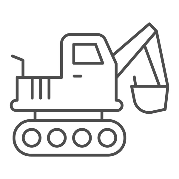 Baggerfahrzeug dünne Linie Symbol. Kran-Gabelstapler und Bagger-LKW-Symbol, Umriss Stil Piktogramm auf weißem Hintergrund. Bauschild für mobiles Konzept und Webdesign. Vektorgrafik. — Stockvektor