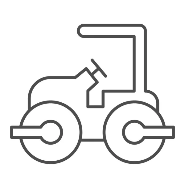 Road bestrating vrachtwagen dunne lijn pictogram. Roller zware voertuig voor het leggen van asfalt symbool, omtrek stijl pictogram op witte achtergrond. Bouwbord voor mobiel concept en webdesign. vectorgrafieken. — Stockvector