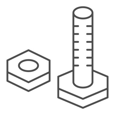 Kırtasiye malzemesi ince çizgi simgesini onar. Yapısal cıvata ve altıgen fındık sembolü ile vidalama, beyaz arka planda ana hatlı resim. Mobil konsept ve web tasarımı için inşaat tabelası. Vektör grafikleri.