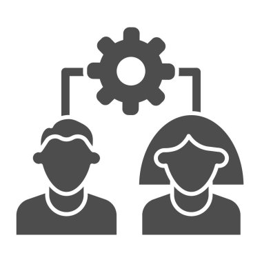 Takım mekanizması sağlam simge. İşbirliği, kadın ve erkek sembolü, beyaz arka planda kabartma resim. Mobil konsept ve web tasarımı için takım çalışması işareti. Vektör grafikleri.